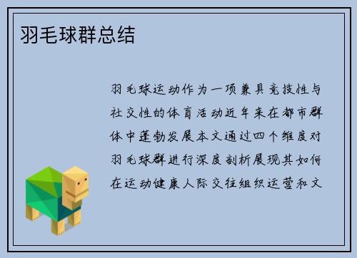 羽毛球群总结